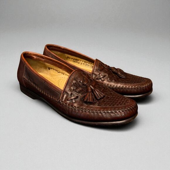Santoni Vero Cuoio Loafers Mens 7.5D Brown Tassle Woven Italy Leather Dress Shoe main image 9